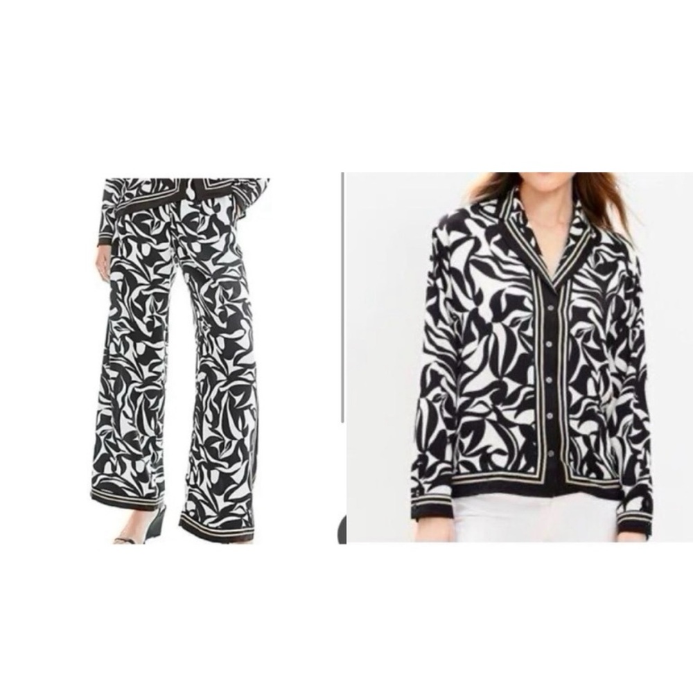 LOFT NWT Black and White Abstract Print Two-Piece Set L